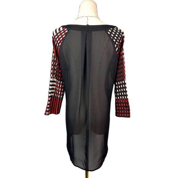 W by Worth Top Women Multicolor Sheer Back Scoop Neck Long Sleeves Pullover SZ S - Picture 3 of 8